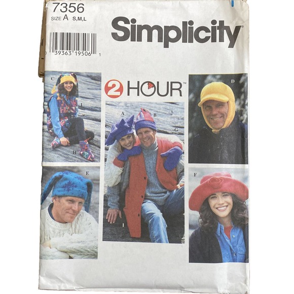 Simplicity Easy 7356 Fleece Vest Hats Mittens Booties Unisex Beanie Jester Uncut - Picture 2 of 3